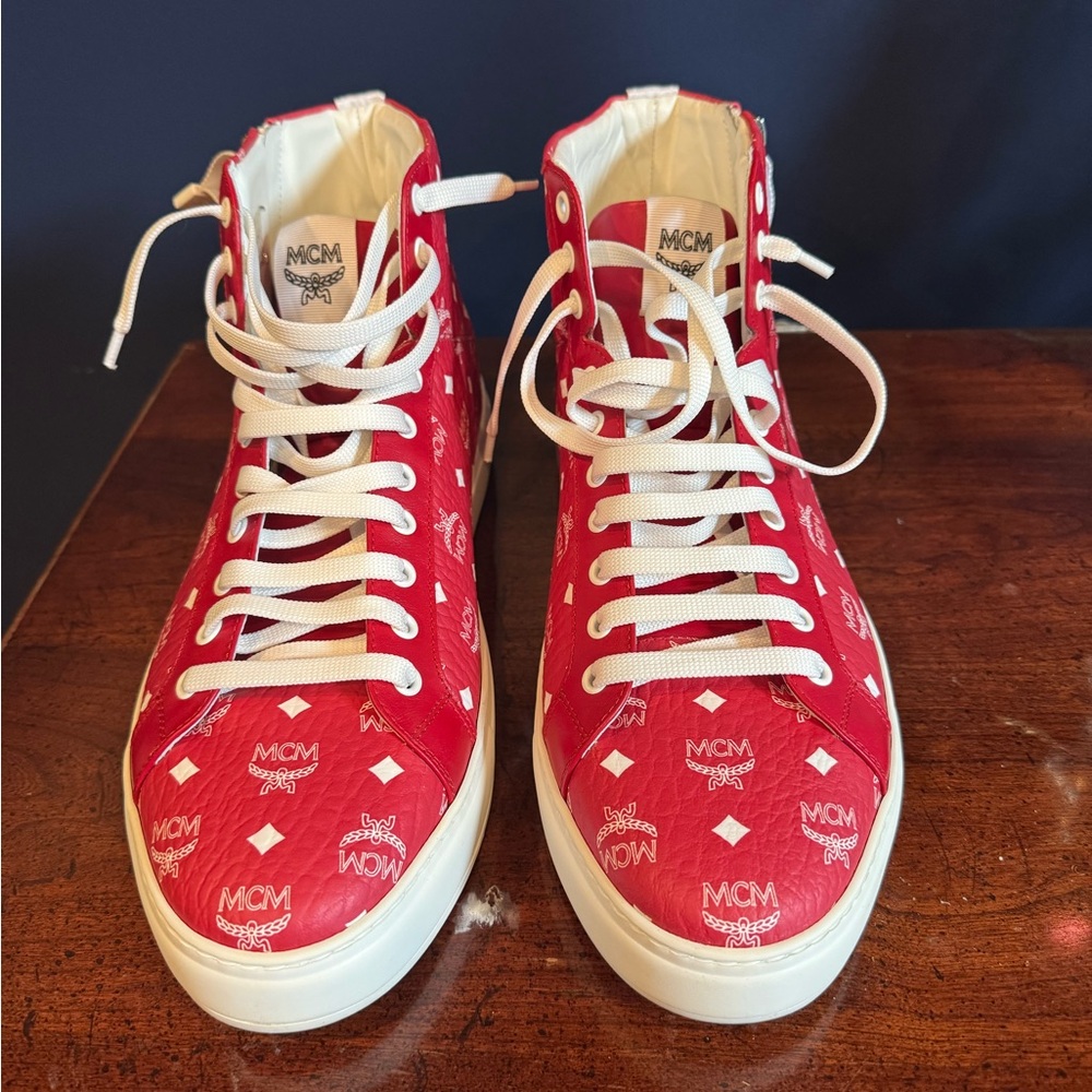 MCM Red and White Logo High-Tops